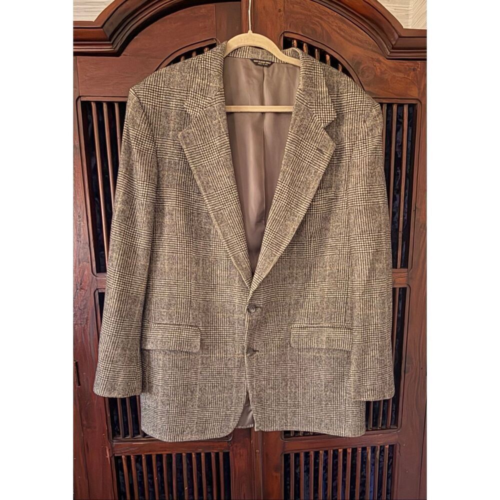 Vintage Wool Glen Plaid Blazer Made in USA Brown Sport Coat XL brand new